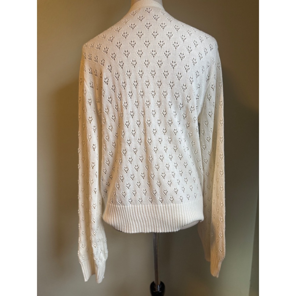 Cream Floral Embroidered Open Knit Cardigan Sweater XL‎ boho cottagecore granny - Picture 3 of 5